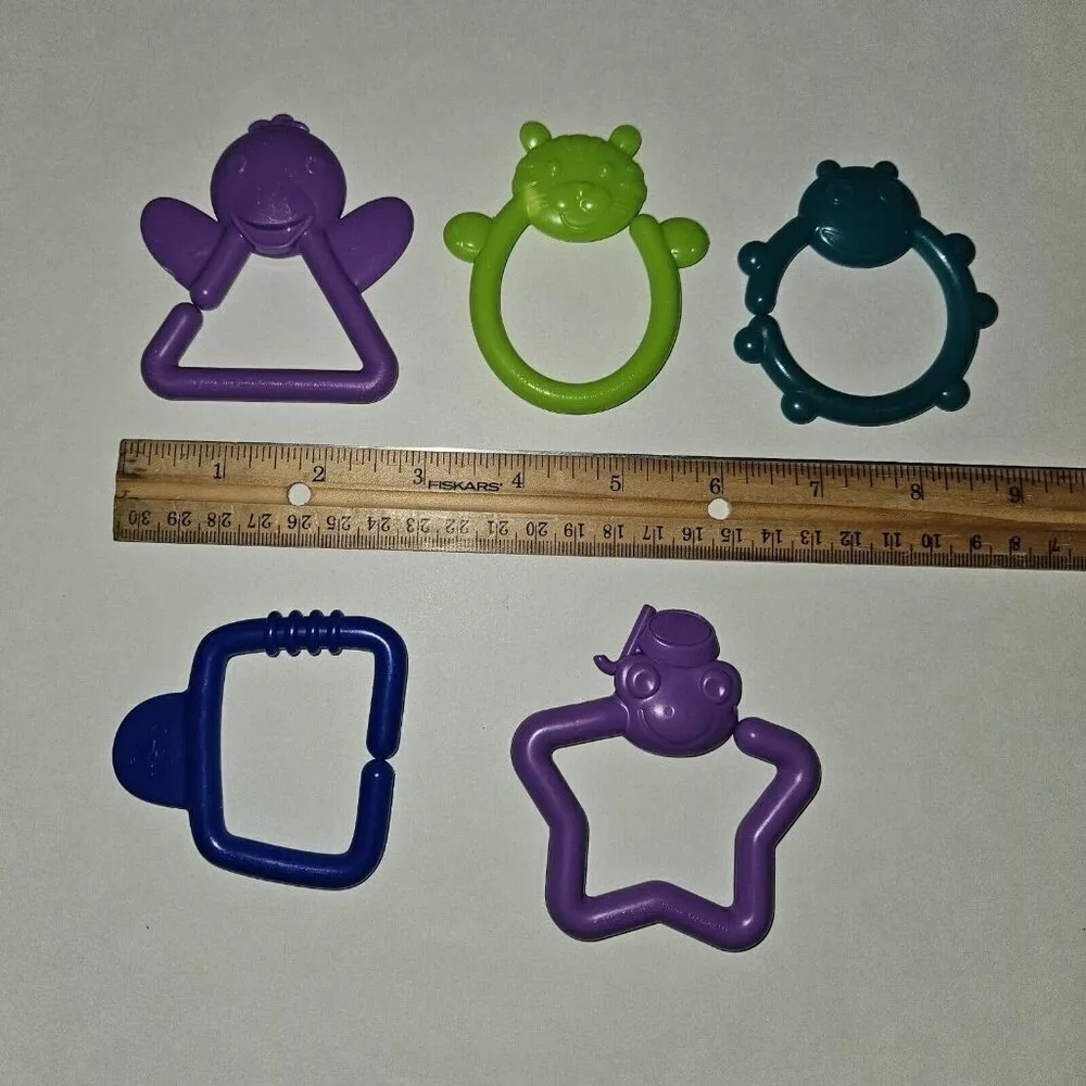 5 Baby Toy Links Lot Loop Hook Ring Blue Green Purple Animals abcdefghijkl